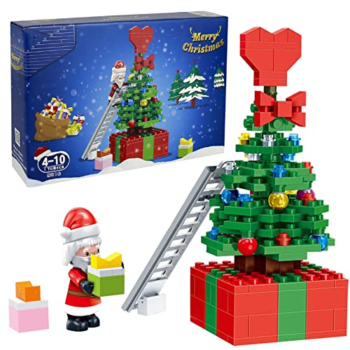 Adventskalender für Kinder, Weihnachtsbaum Bausteine Modell, QIAMO Mini Bricks Architecture Modell, Weihnachtsbaum-Baustein-Set, Baustein Weihnachtsbaum Haus, Geschenke Für Kinder und Erwachsene Cover
