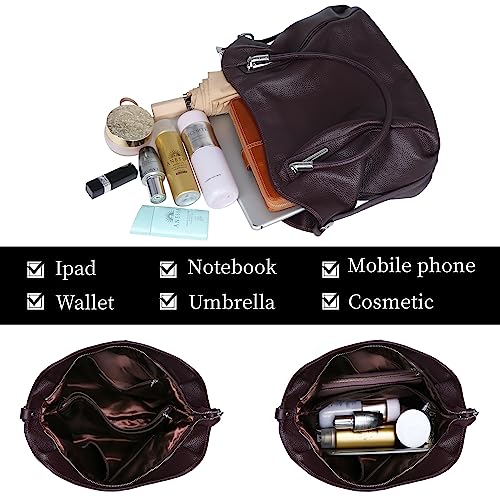 Image of HESHE Leather Shoulder Purses for Women Tote Handbags Satchel Hobo Handbag | Designer Genuine Leather Travel Top Handle Work Bag Ladies Crossbody Purses Adjustable Straps Large Capacity Zippered Closure
