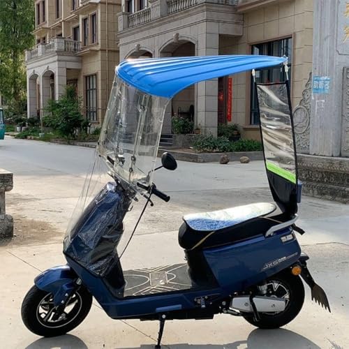 Heuitgs ユニバーサル電動バイクサンシェードカバー、スクーター雨防水カバー、(車にはバックミラーがある 送り具)バッテリーカーキャノピー傘カバー、サンバイザー (ブルー)