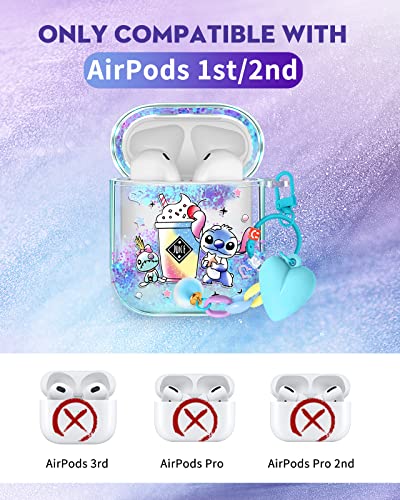 Besoar For Airpods 1/2 Case Bling Glitter Liquid Quicksand Cute Cartoon Kawaii With Keychain For Apple Airpod Cases Sparkly Design Covers For Girls Women Kids Covers For Air Pods 2Nd/1St Ice #TOP1