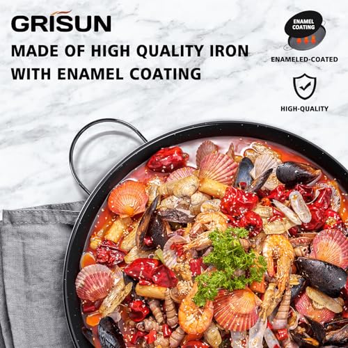 GRISUN Paella Pan 22 inches | Enameled Paella Pan for 16 Servings | Nonstick Pan for Authentic Spanish Dishes | Enameled Skillet Ideal for Restaurants and Home Cooking