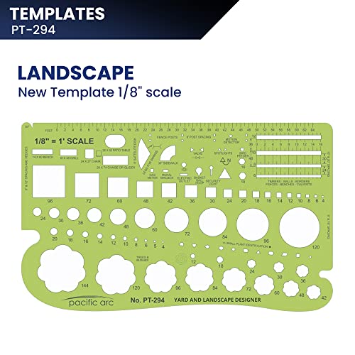 Image of Pacific Arc, Landscape Template, 1 /8 inch Scale, Drawing aid Stencil for Professional or School Work. Size 4.75 x 8 in.