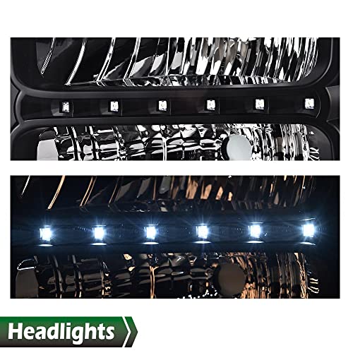 Image of GRAND ORANGE LED DRL Headlights Assembly, Compatible with 2005 2006 2007 Ford F250 F350 F450 F550 Super Duty bumper Headlamp, Amber Corner Headlight(Clear lens Black Housing Clear Reflector)