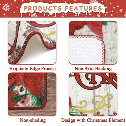 Hebe Christmas Kitchen Rug Set Of 2 Farmhouse Kitchen Floor Mat Carpet No Slip Christmas Red Floral Kitchen Mat Set For Floor Door Mat Runner Rug Machine Washable #TOP2