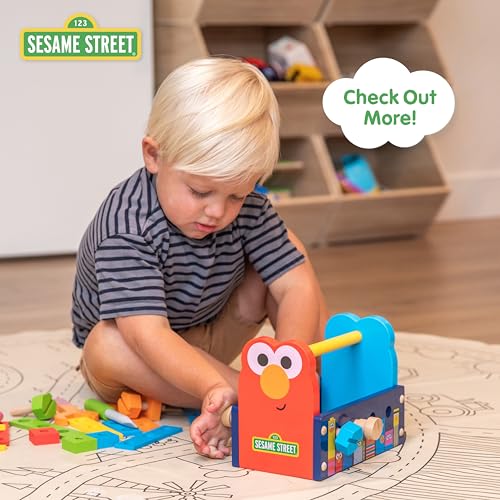 Image of Kids Preferred Sesame Street Wooden Neighborhood Block Set with Storage Case, Toddler Sorting and Matching Blocks