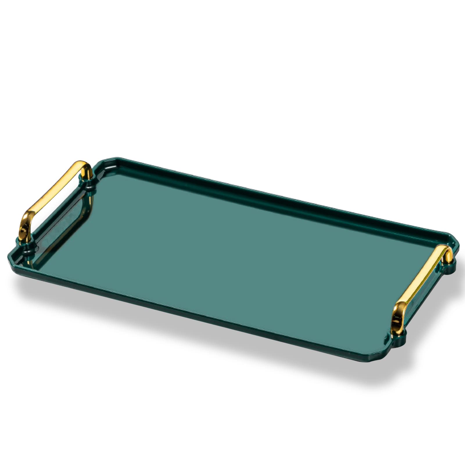 Beauenty Retro Green Serving Tray with Golden Handles, Serving Tray Set for Breakfast, Party Desserts, Multifuntional Perfume Organizer (Large)