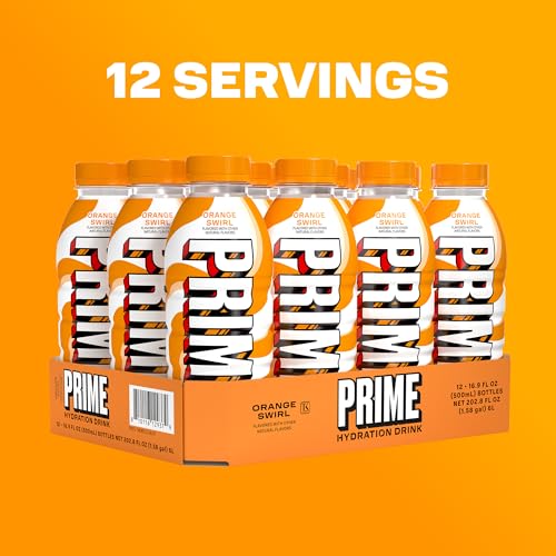 Image of PRIME Hydration ORANGE SWIRL, Sugar Free Sports Drinks, Electrolyte Enhanced to Replenish Fluids, B Vitamins, Antioxidants, Made with Natural Flavors, 16.9 Fl Oz 12 Pack