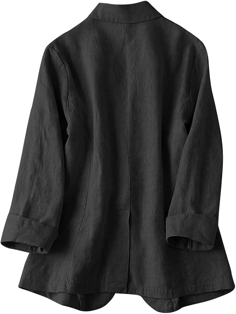 IDEALSANXUN Womens 100% Linen Blazer Notch Lapel One Button