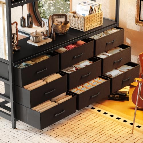 Image of Bellemave Full Size Loft Bed Frame with Desk and Storage Drawers,Black