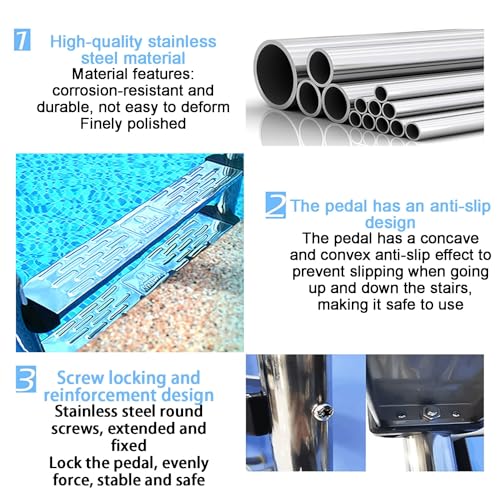 Escalera para piscina de acero inoxidable con 3 peldaños antideslizantes miniatura 6