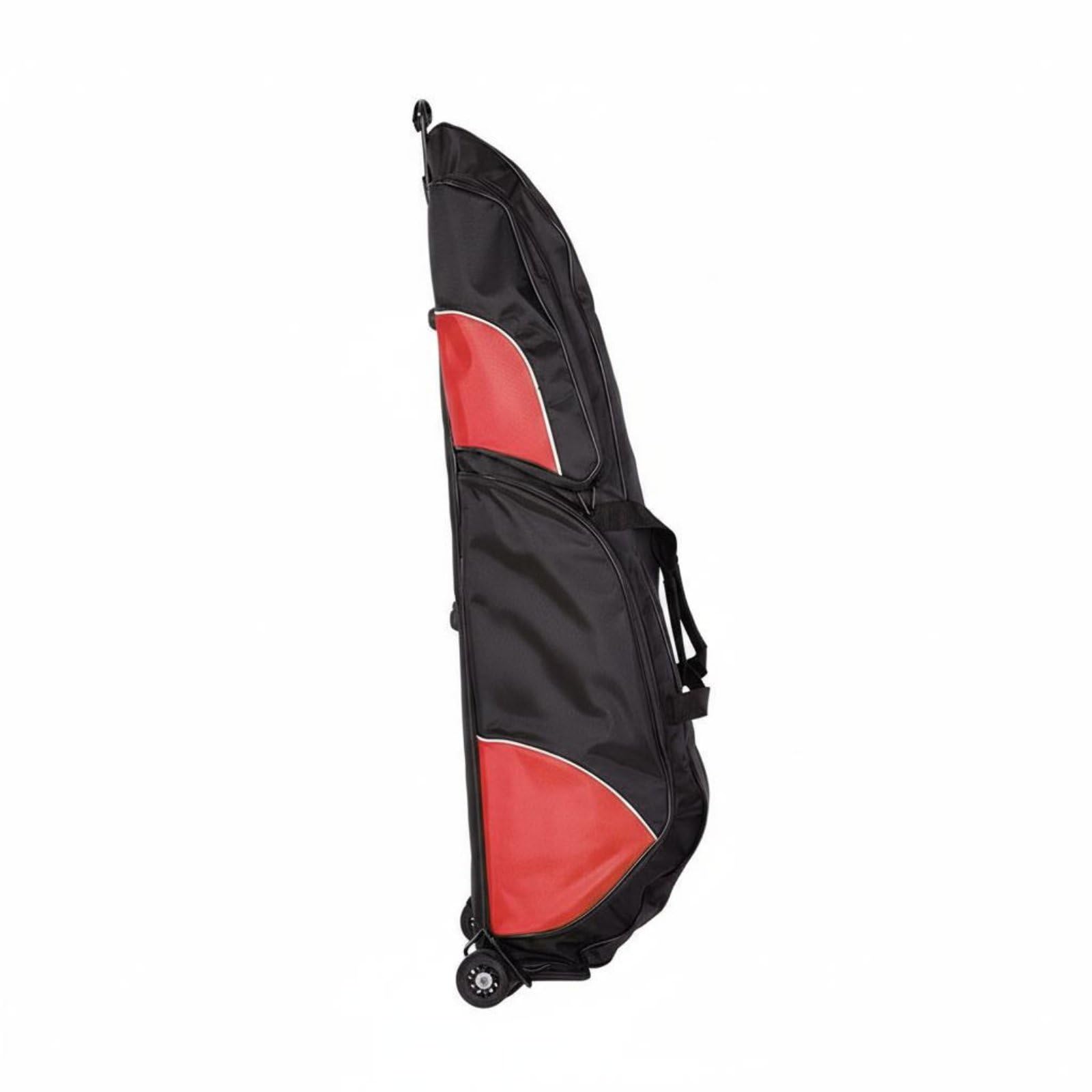 Bolsa de esgrima con compartimentos y base resistente con ruedas en negro y rojo 3
