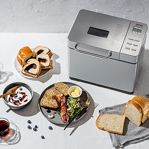 Aroma Housewares Professional 2 Lb. Digital Bread Maker, 17 Preset Functions And 3 Crust Colors, Automatic Fruit & Nut Dispenser, Stainless Steel (Abm-270), Silver #TOP5