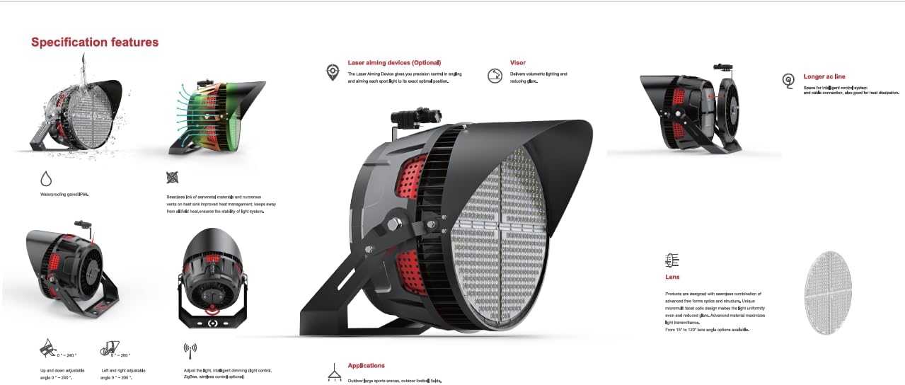 Sports Light 500 Watt 45 Degree Angle with 8 x 50 Watt High Pressure Sodium Bulbs, Includes Lamp, Mount and Yoke