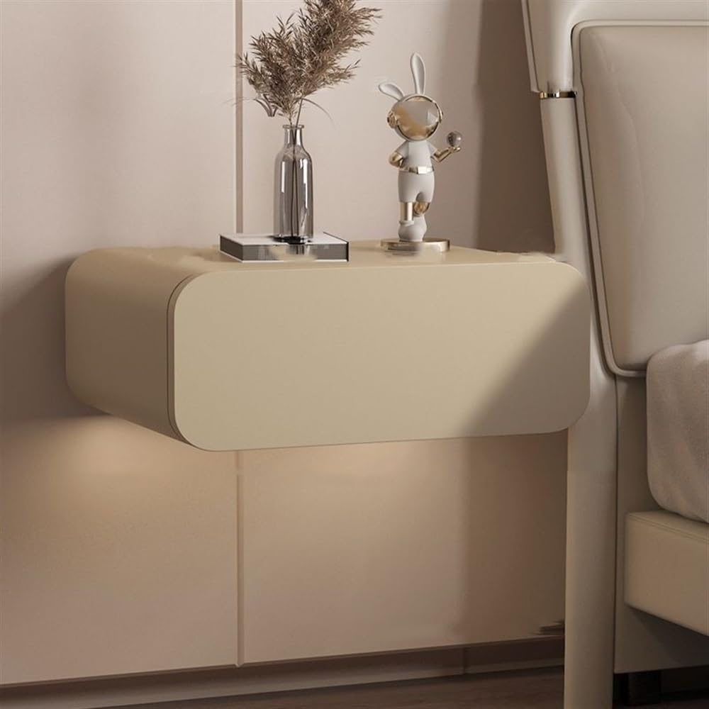 Table de chevet murale bois et cuir microfibre meuble d'appoint compact