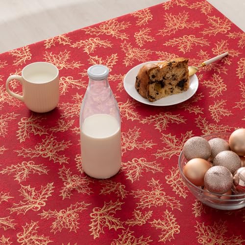 GAMUSI Christmas Tablecloth Jacquard Golden Thread Dining Table Rectangular Christmas Decoration 140 x 240 cm, Red - Image 3