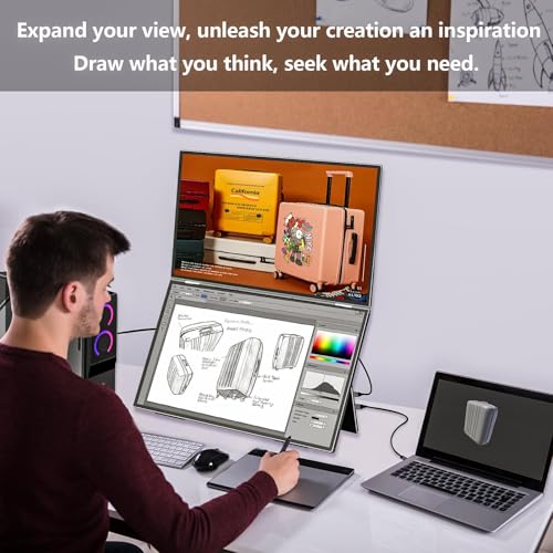 Image of 21.5 inch 120Hz Dual Portable Monitor 120% sRGB 1080P HDR Extender Folding Stacked Display for Windows Work Gaming Office Triple Screens W /Stand & VESA for Laptop PC（No Driver (215)