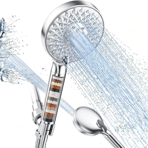 Image of SR SUN RISE Filtered Shower Head with Handheld High Pressure 9 Spray Mode Showerhead Detachable Shower Head Water Softener Filters Beads for Hard Water Remove Chlorine 1 Filter Silvery
