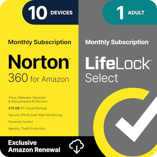 Image of Norton 360 with LifeLock Select Bundle, 1 Month Subscription - 10 Devices - All-in-One Protection for your Devices, Online Privacy, and Identity, Activation Required [Subscription]