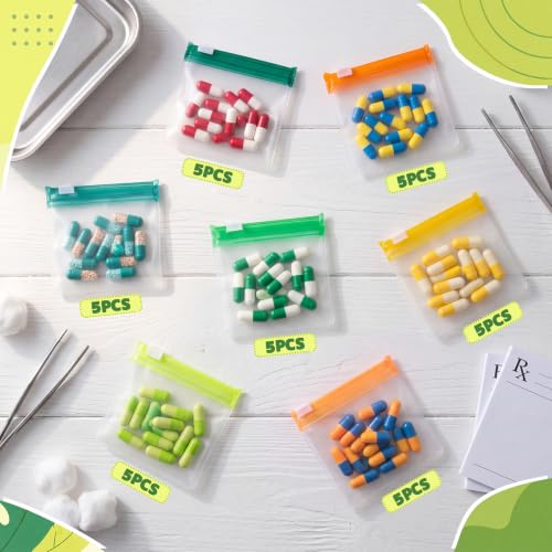 Image of Sherr 3 x 3 Inch Yellow Green Blank Style 35 Pcs Pill Pouch Bags