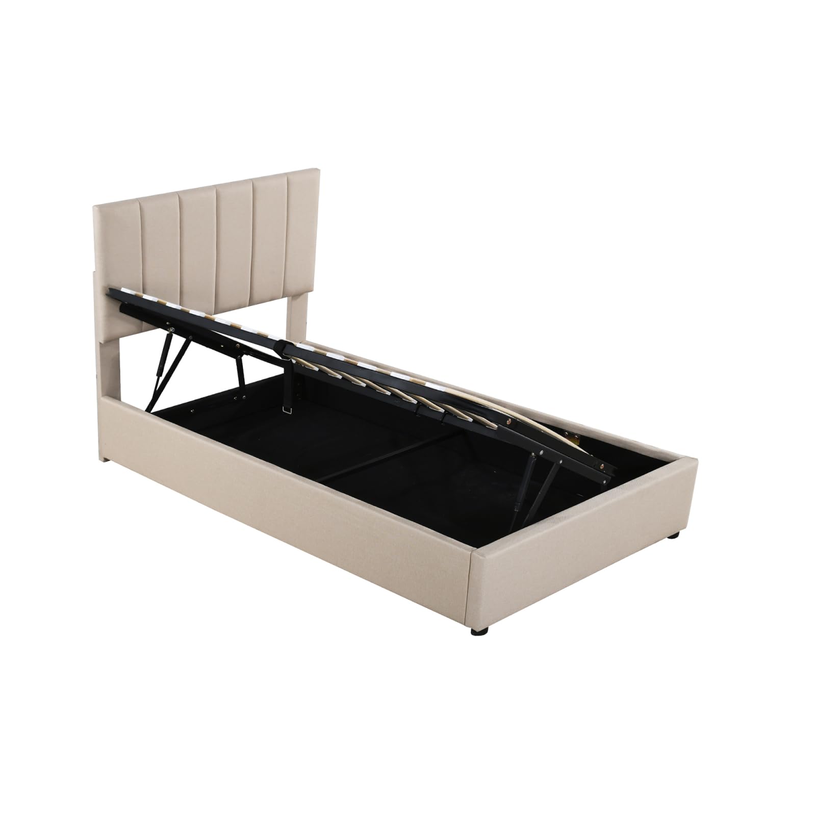 BestAlice Letto per bambini 90x200 cm, letto singolo imbottito 90x200 cm con rete a doghe, testiera regolabile, letto contenitore idraulico alto in lino beige delicato sulla pelle