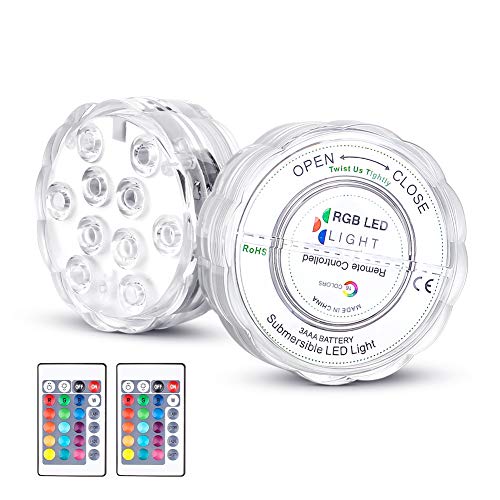 TBTeek Tauchbare LED-Leuchten mit IR-Fernbedienung, Mehrzweck-, batteriebetrieben, wasserdicht, für Pool, Badewanne, Whirlpool, Aquarium, Springbrunnen, Vasenbasis (2 Stück) Cover