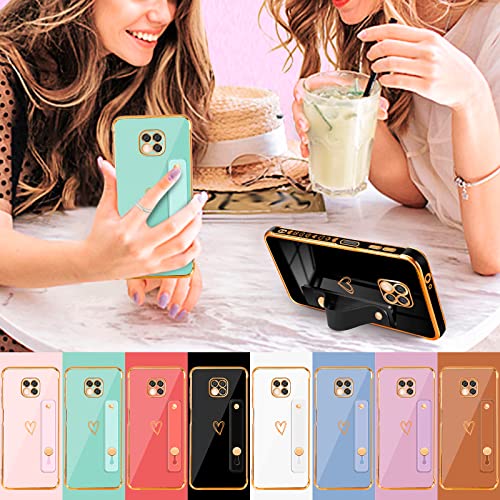 Likiyami (3In1 For Motorola Moto G Power 2021 Case Heart Women Girls Girly Cute Luxury Pretty With Stand Phone Cases Mint Green And Gold Love Hearts Aesthetic Cover+Screen+Chain For G Power 2021 6.6" #TOP3