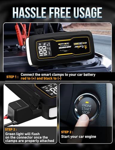 Image of EcoNour Battery Jumper Starter Portable 1600A Peak Up to 7L Gas & 5L Diesel Engines 12V Lithium Jump Box with Jumper Cables, USB Charger, LCD Display, LED Flashlight - for Cars, SUVs, Trucks