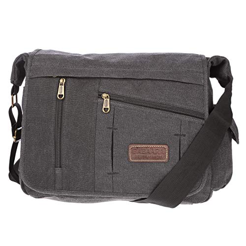 Christian Wippermann Umhängetasche Laptop 17 Zoll - Großes Messenger Bag Herren - Canvas Material - Verstellbarer Riemen - Mehrere Fächer - Büro/Arbeit Tasche Herren ca. 35x30x13 cm - Schwarz