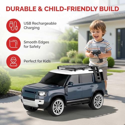 Image of Defender Remote Control Car with Extra Battery and Screw Driver for Kids |Long Battery Backup RC SUV with LED Lights & Smoke Effect | USB Rechargeable Toy Vehicle for Boys & Girls