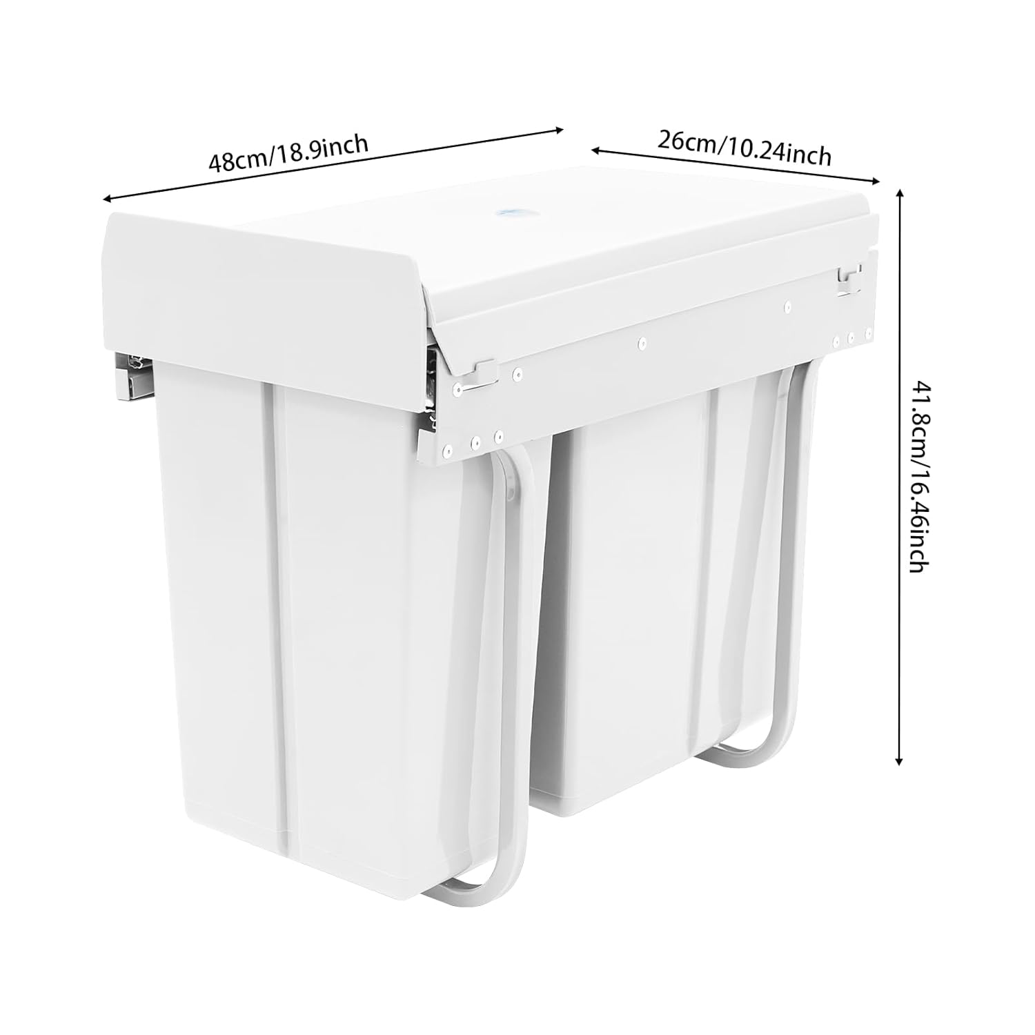 Kitchen Cabinet Garbage Can Recycling Container Kitchen Waste Bins Cabinet Pull-Out Recycling Bin with Lid & Double Bucket Design Trash Can for Cabinets, Under Countertops (White, Ordinary Rail)