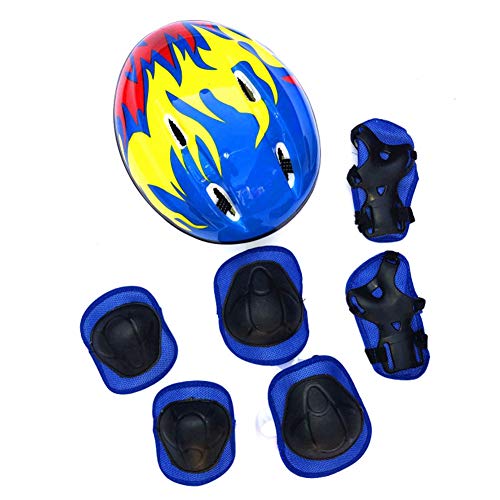 Janasiba 3-6 AñOs Casco para NiñOs Bicicleta 7 Piezas/Conjunto Equipo de ProteccióN Ultraligero para NiñOs Casco de Ciclismo para NiñAs Gorra de Bicicleta B