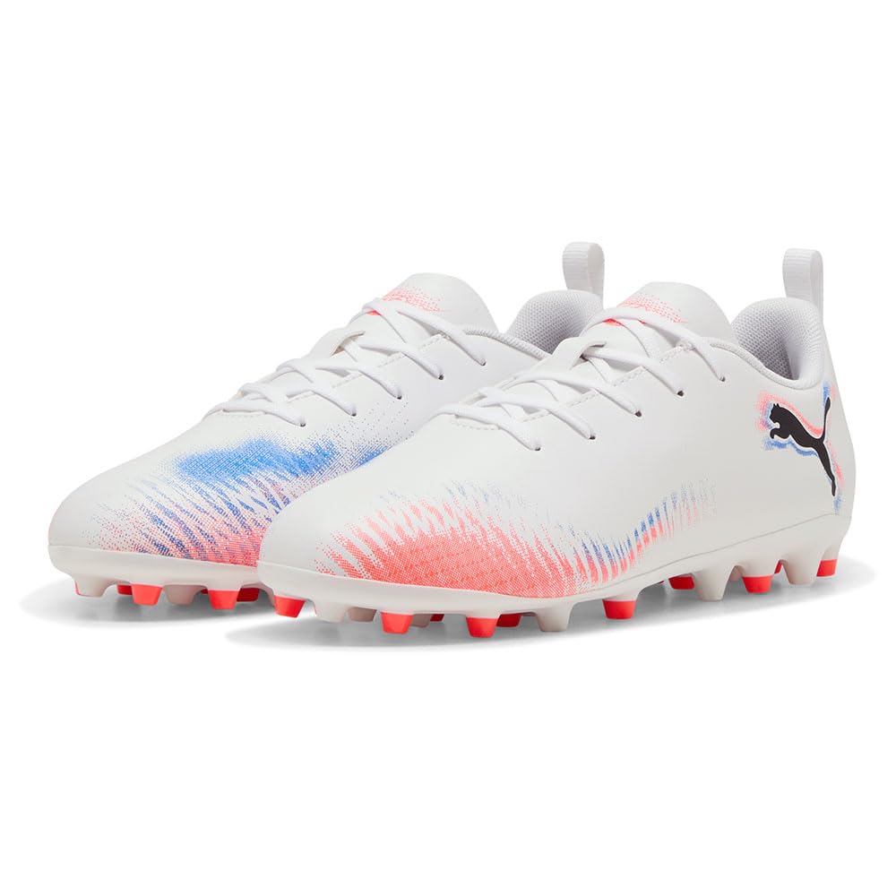 PUMA Future 8 Play MG JR Soccer Shoe, White Black-Glowing RED, 4.5 UK