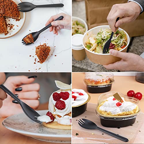 Eusoar 50Pcs Baking Cups& 50Pcs Disposable Sporks, 3.5Oz 2.6"X2"X1.6" Paper Muffin Cupcake Liners, 5.5"X1.2" Plastic Dessert Sporks Black In Bulk, For Baby Shower Party Restaurant Catering Services #TOP7