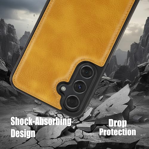 Image of Leather Case for Samsung Galaxy S23FE Premium Protective Stylish Slim Cover with Shockproof Raised Edges Brown