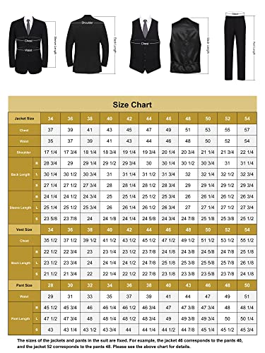 Mens Suits Slim Fit 3 Piece Two Button Solid Business Wedding Jacket Blazer Vest & Pants Set Black #TOP1
