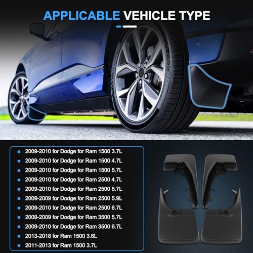 Image of ECCPP Vehicles Mudguard Splash Guards Front & Rear Set fit for 2009-2010 for Dodge for Ram 1500 3.7L 2009-2010 for Dodge for Ram 1500 4.7L Mud Flaps Set of 4 Flexible and Bendable Mud Flaps Splash