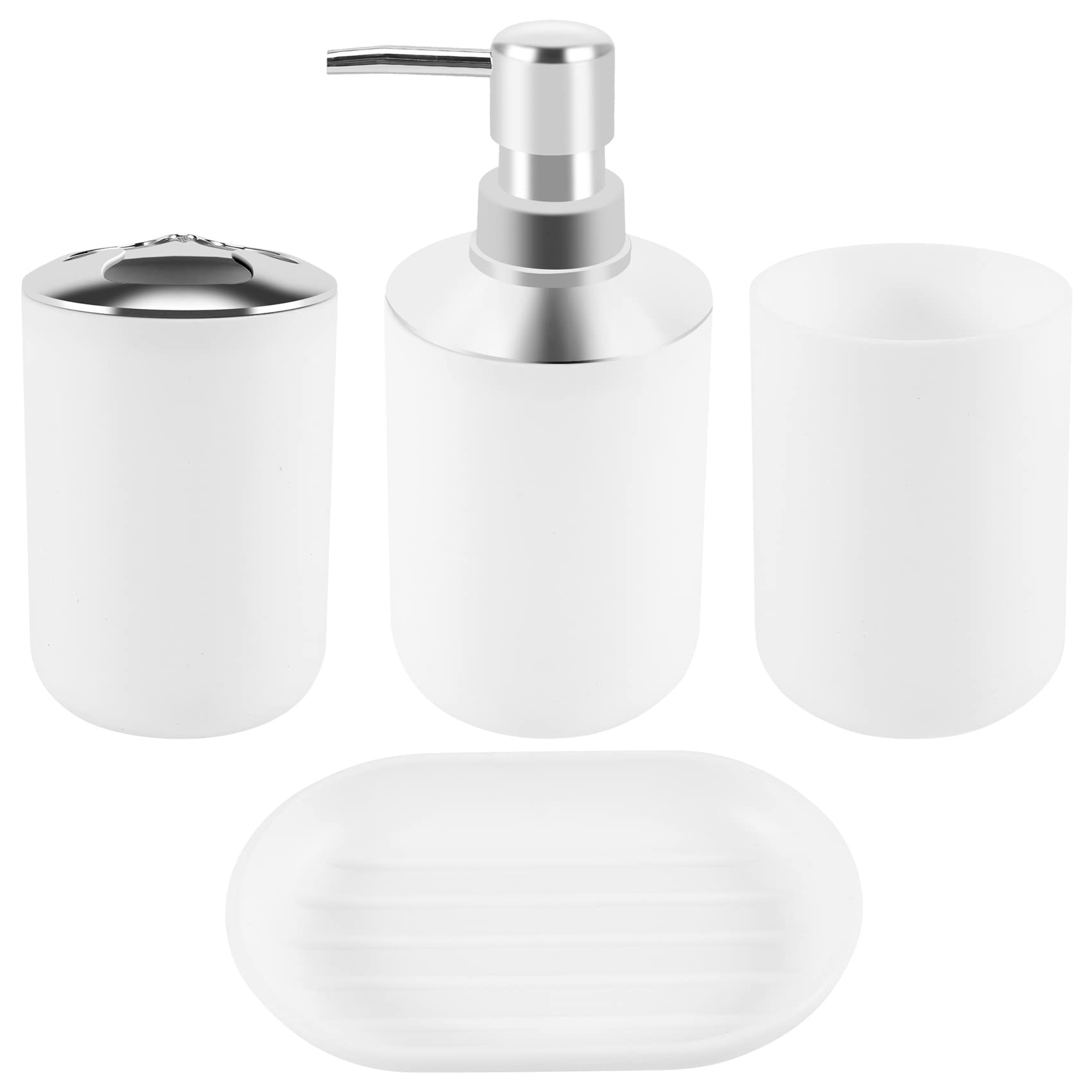 Plmvhpb 4 Pcs Plastic Bathroom Accessory Set,Bath Toilet Brush Accessories Set with Toothbrush Holder,Toothbrush Cup(White)