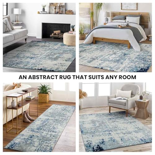 Livabliss Area Rugs - 5x7 Arti Modern Abstract Blue Rug for Living Room Bedroom - Aqua Gray White Marble Patterned Stain Resistant Carpet for Dining Room, Home Office and Kitchen (5'3" x 7'3")