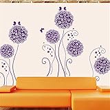 Amaonm® Purple Hydrangea Shape Dandelions Nursery Flowers Wall Decals Removable Butterfly Home Art Decor Decal Wall Stickers Murals for Kids Girls Room Bedroom Living Room Tv Background Decorations