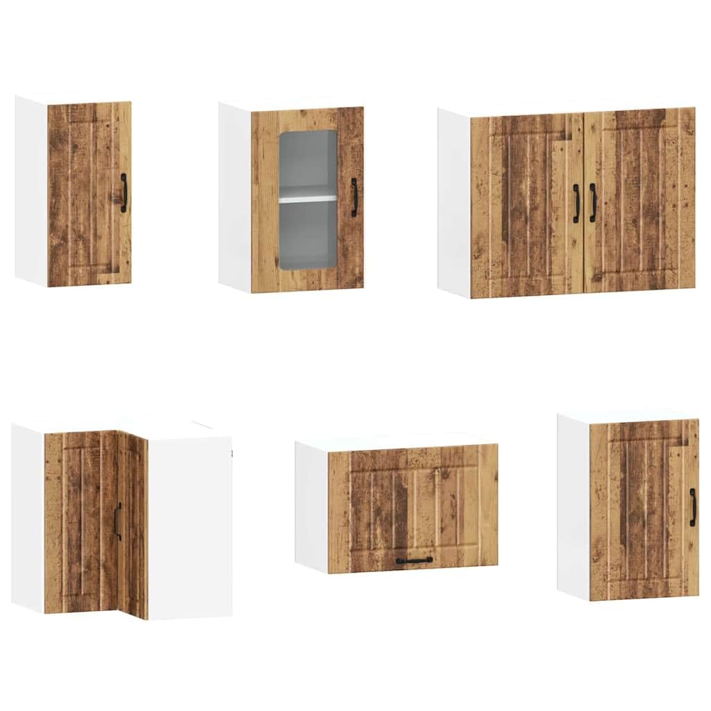 Makastle Ensemble de Meubles de Cuisine 11 Pièces, Vieux Bois, Bois d'Ingénierie et Verre, avec Pieds Réglables
