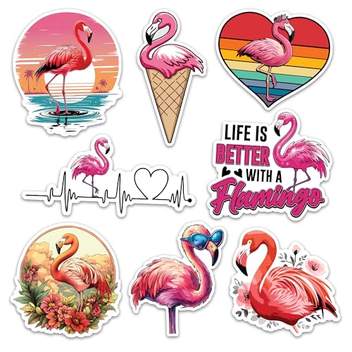 Image of Flamingo Sticker 8 Pcs (Large Size) Vinyl Stickers Laptop Waterproof Decal for Car Bumper Water Bottle Notebook Luggage Window Funny Party Birthday Decorations - Size 4 Inches