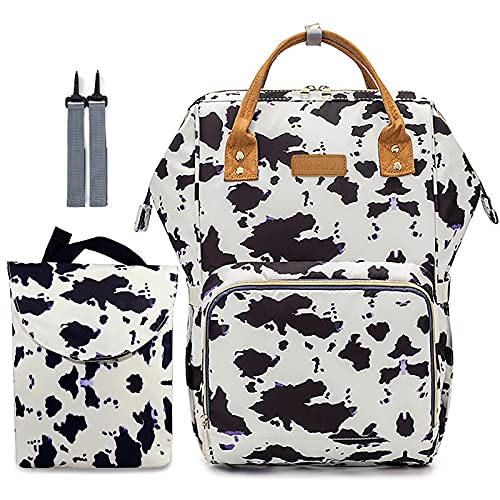 Image of Cow Print Diaper Bag Backpack Set for Baby Girls Mom, Large Capacity Multi-Function Nappy Bags Organizer