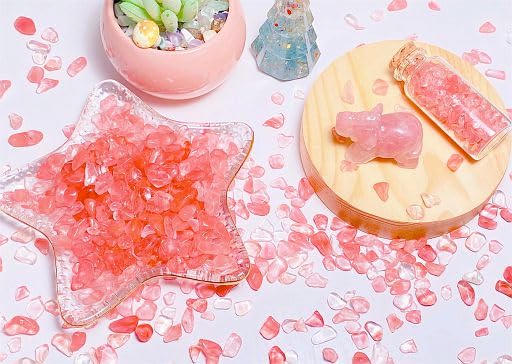 Image of YATOJUZI Cherry Quartz Aquarium Gravel Rocks Bulk Wholesale Tumbled Crystals Stones Chips Crushed Reiki Energy Balancing Gemstones for Planters Vase Filler Fountain Fish Tank Potted Decor 0.44LB