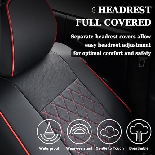 Image of Coverado Tacoma Front Seat Covers, Leather Seat Covers for Cars Custom Fit for 2016-2023 Toyota Tacoma Double & Crew Cab, Waterproof Covers Seat Protector (Front, Red)