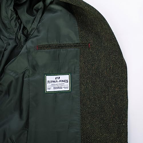 Image of PJ PAUL JONES Mens Herringbone Blazer Vintage Tweed Wool Blend Sport Coat Jacket