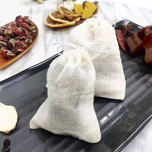 Heyich DRAWSTRING BAGS-46 Reusable Sachet Drawstring Packing Bags Cheesecloth Cold Brew Coffee Bags 4X3Inch 50 Pcs For Spice,Tea Filter,Dried Herbs,Cooking,Soup,Odds And Ends Tare Weight Saver Wrap Cotton Bag thumb #4