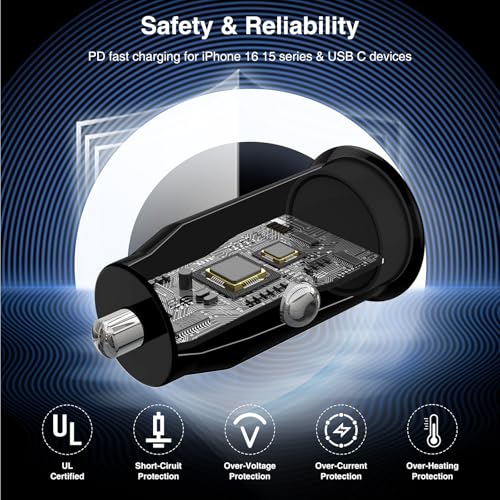 USB-C Car Charger - Fast Charging, Dual iPhone USB-C Adapter with Type-C to C Cable for Apple iPhone 16 Pro Max/16/15 Pro/15 Plus/15/iPad/Samsung Galaxy