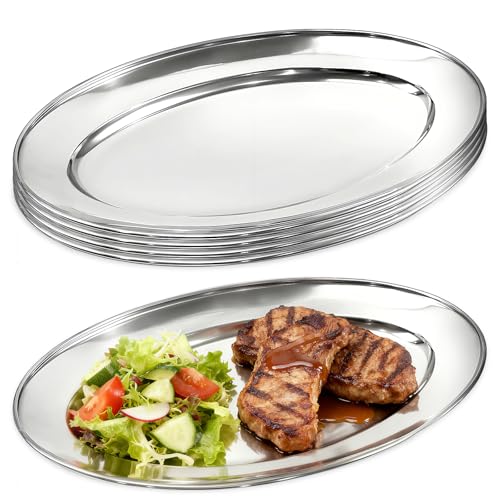 Zmpkhba 6 Packs Stainless Steel Oval Platter, Metal Plates, Oval Aluminum Platter for Decorative...