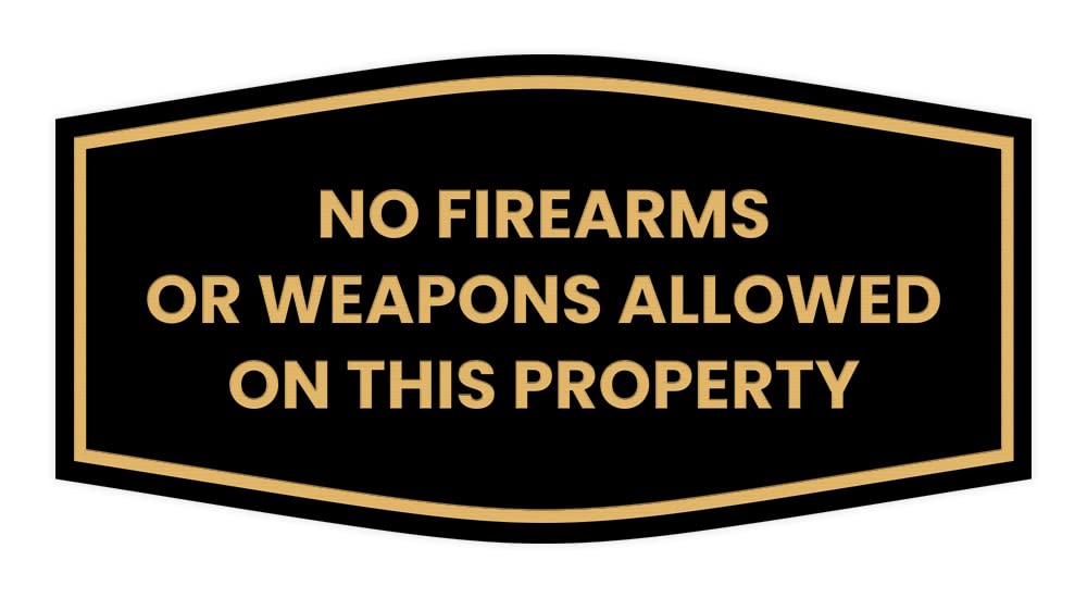 Fancy No Firearms or Weapons Allowed on this Property Sign (Black Gold) - Medium-image-48