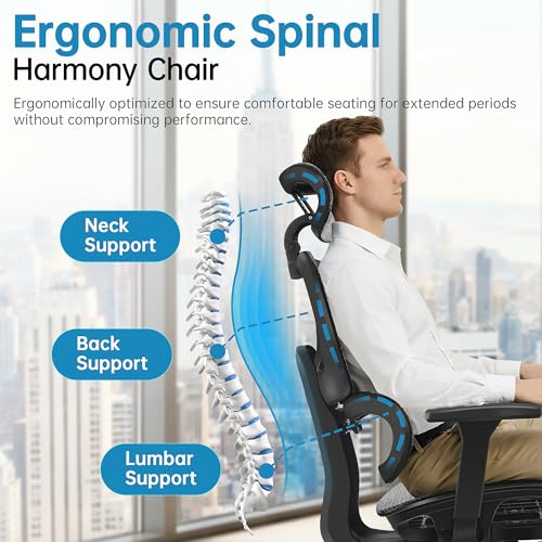 AreShark Office Chair Ergonomic Desk Chair,High Back Computer Chair with 3D Headrest & Armrests,Gaming Chair with Lumbar Support,90-135°Tilt Lock Mesh Office Chair with Footrest,Wheels,Black by AreShark - Image 7